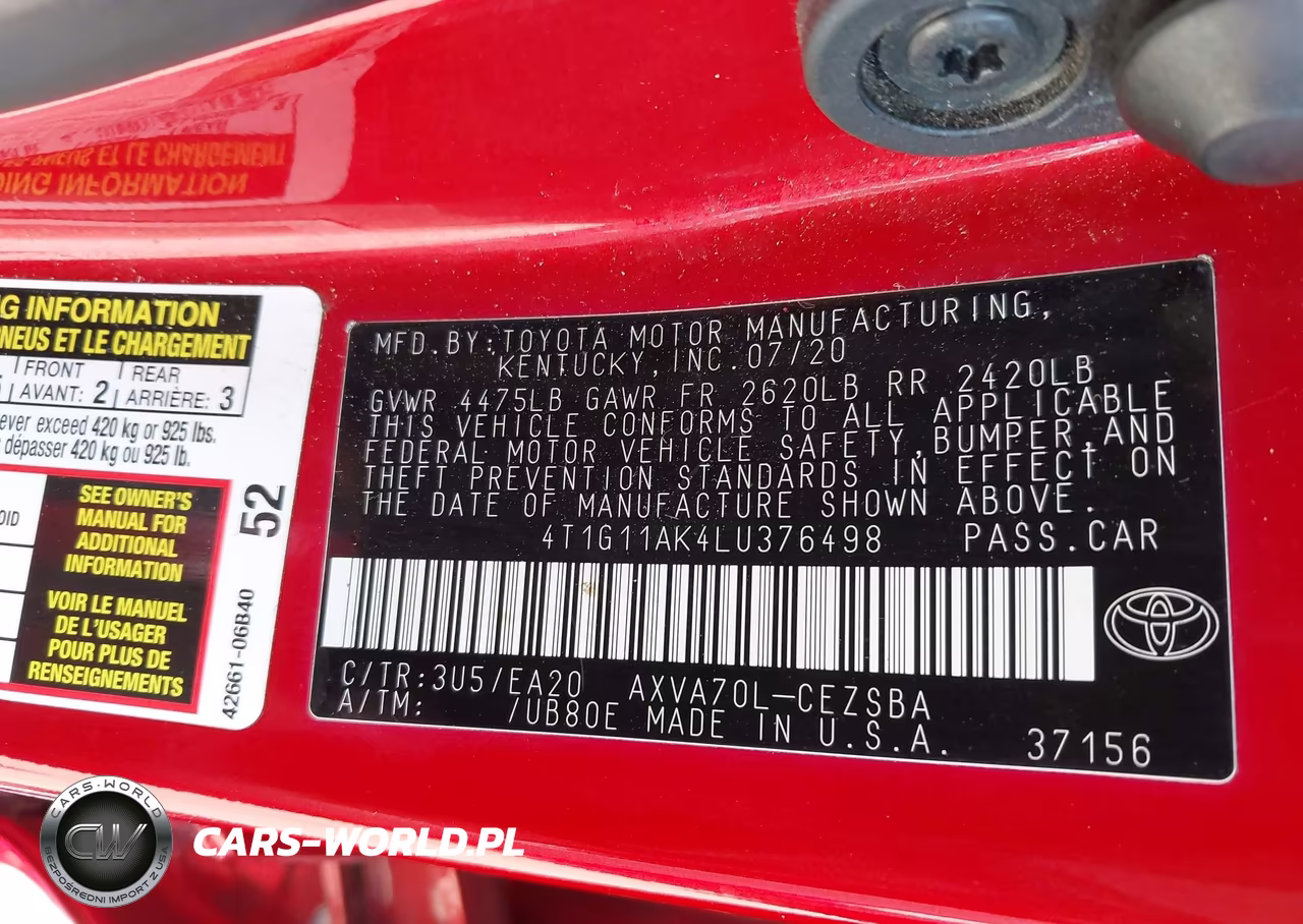 2020 Toyota Camry Se VIN:4T1G11AK4LU376498 - 9