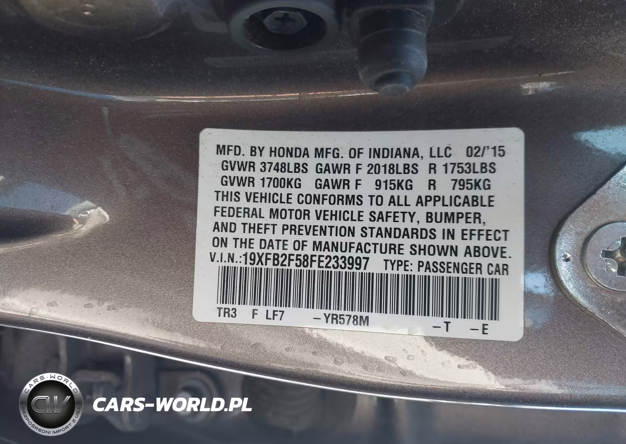 2015 Honda Civic Lx VIN:19XFB2F58FE233997 - 9