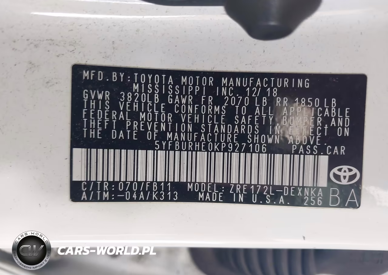 2019 Toyota Corolla Le VIN:5YFBURHE0KP927106 - 9