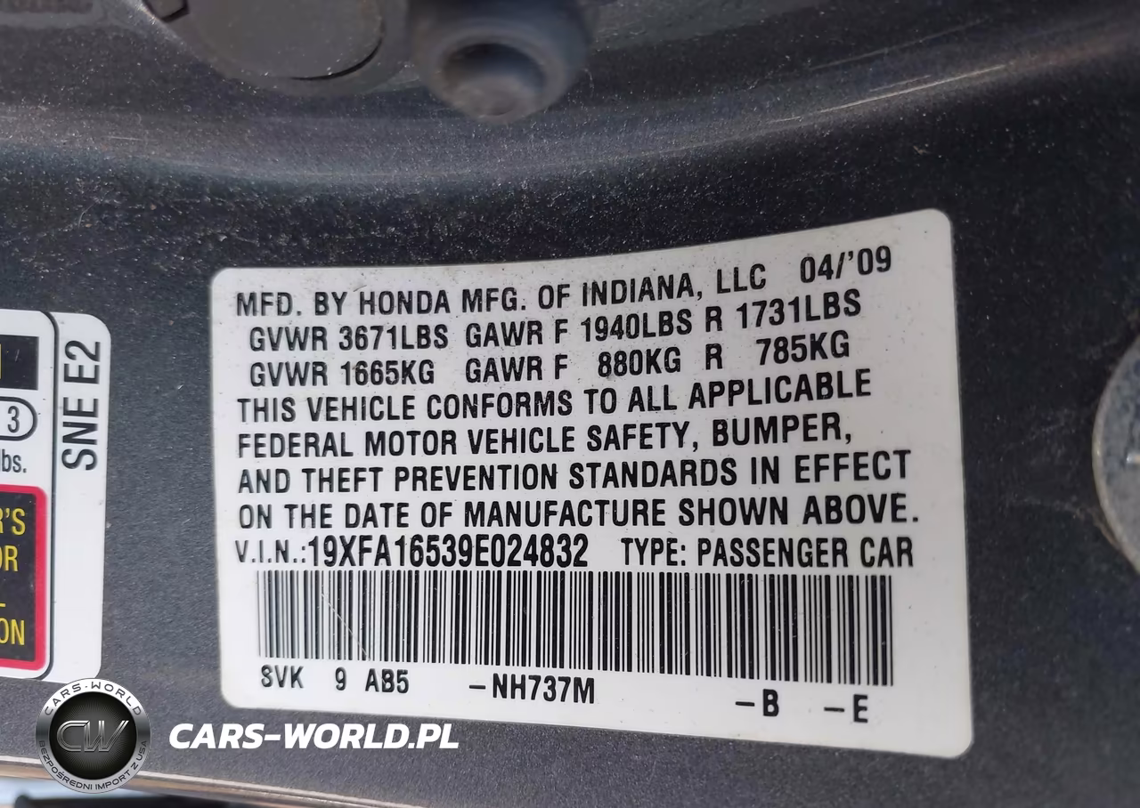 2009 Honda Civic Lx VIN:19XFA16539E024832 - 9