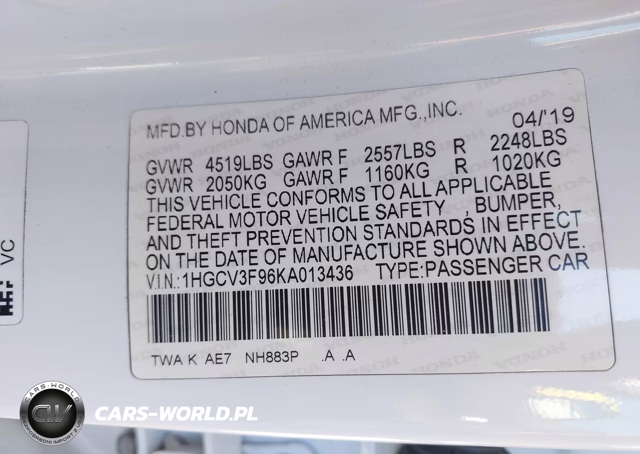 2019 Honda Accord Hybrid Touring VIN:1HGCV3F96KA013436 - 9