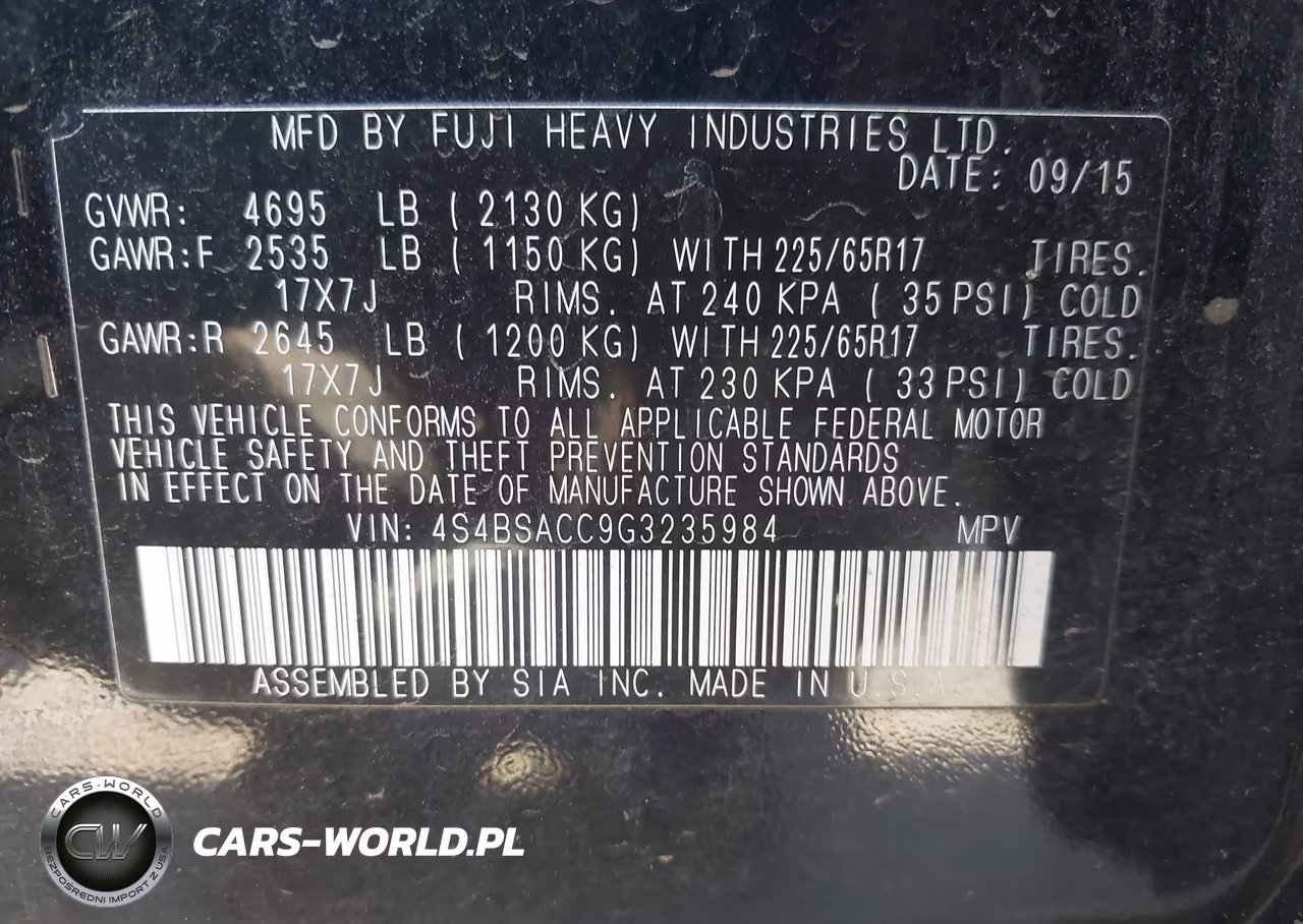 2016 Subaru Outback 2.5I Premium VIN:4S4BSACC9G3235984 - 9