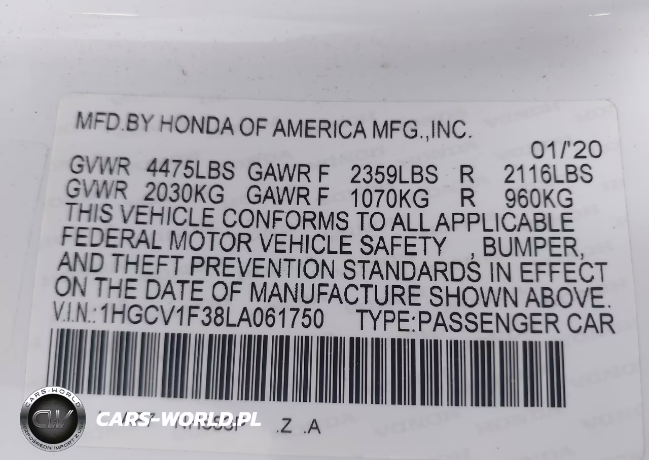 2020 Honda Accord Sport VIN:1HGCV1F38LA061750 - 9