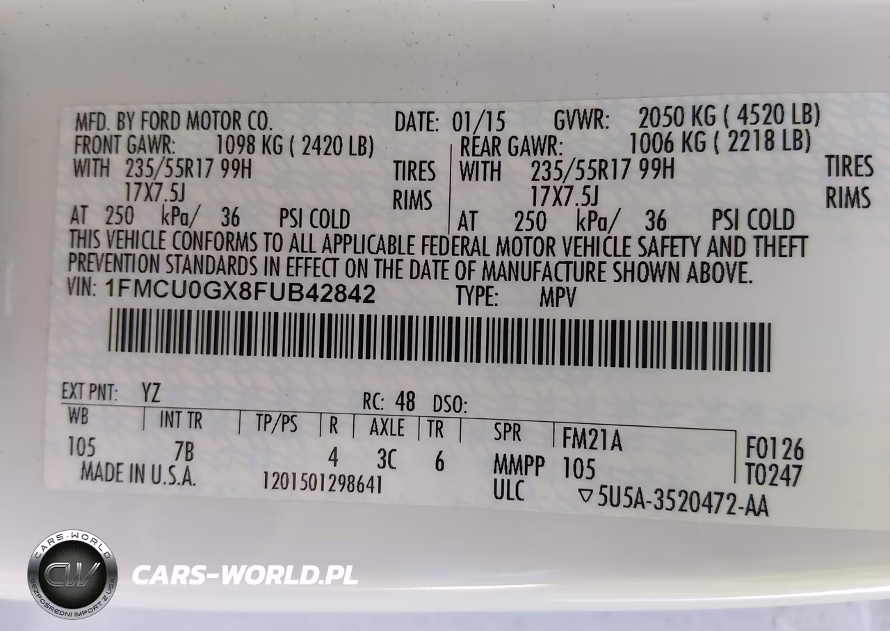 2015 Ford Escape Se VIN:1FMCU0GX8FUB42842 - 9