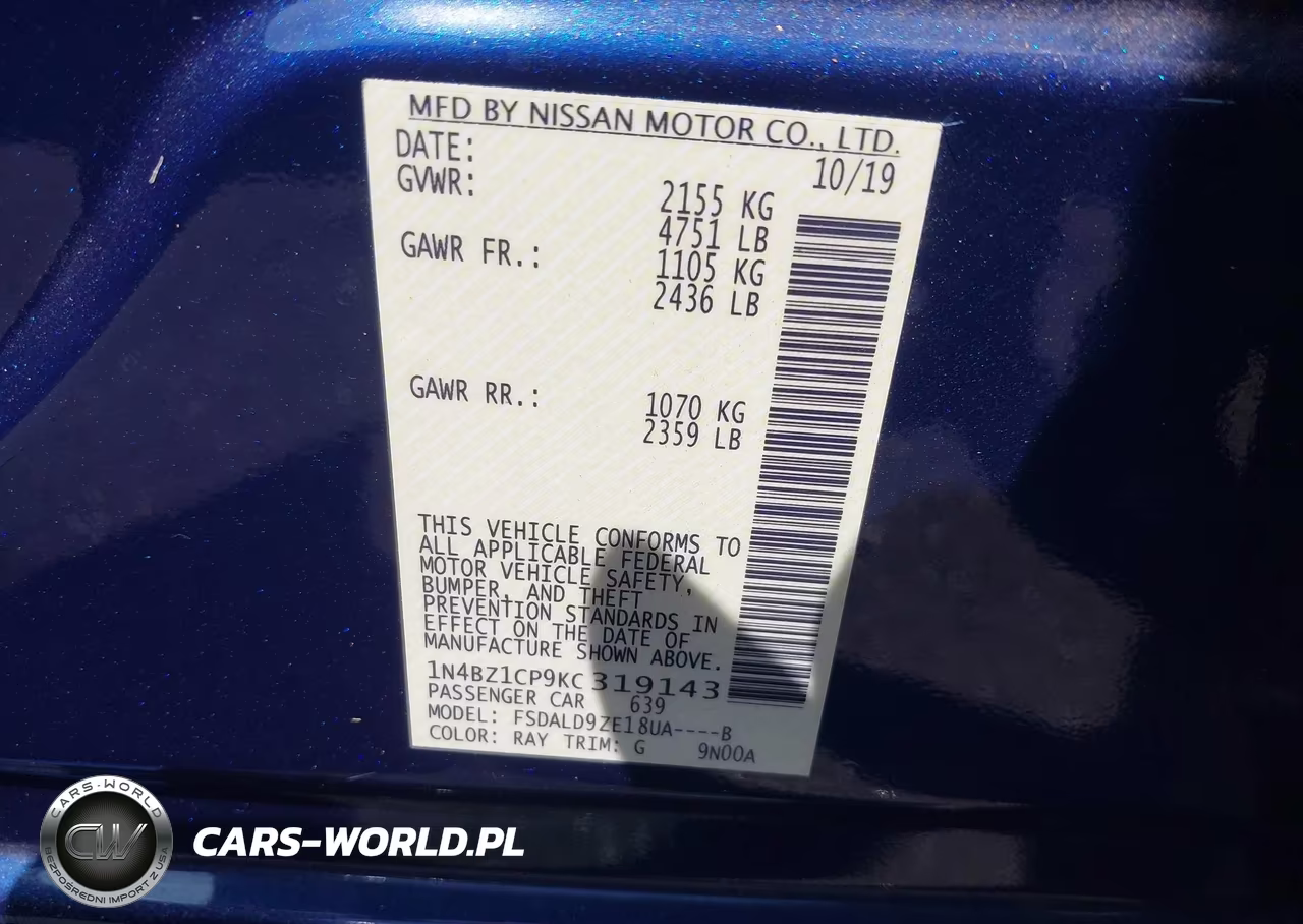 2019 Nissan Leaf Sv Plus VIN:1N4BZ1CP9KC319143 - 9