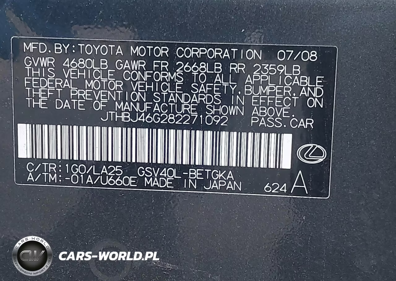 2008 Lexus Es 350 VIN:JTHBJ46G282271092 - 9