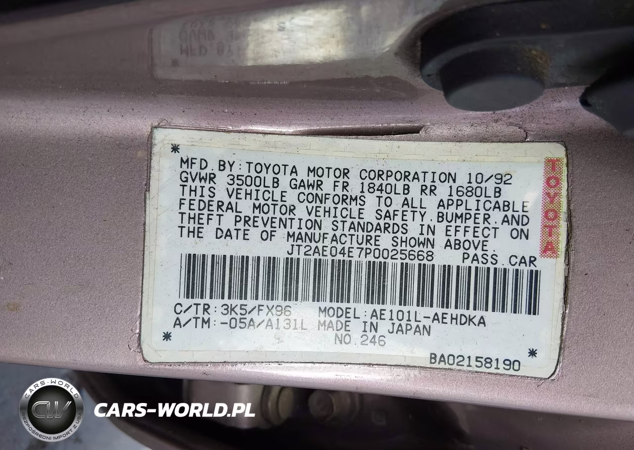 1993 Toyota Corolla VIN:JT2AE04E7P0025668 - 9