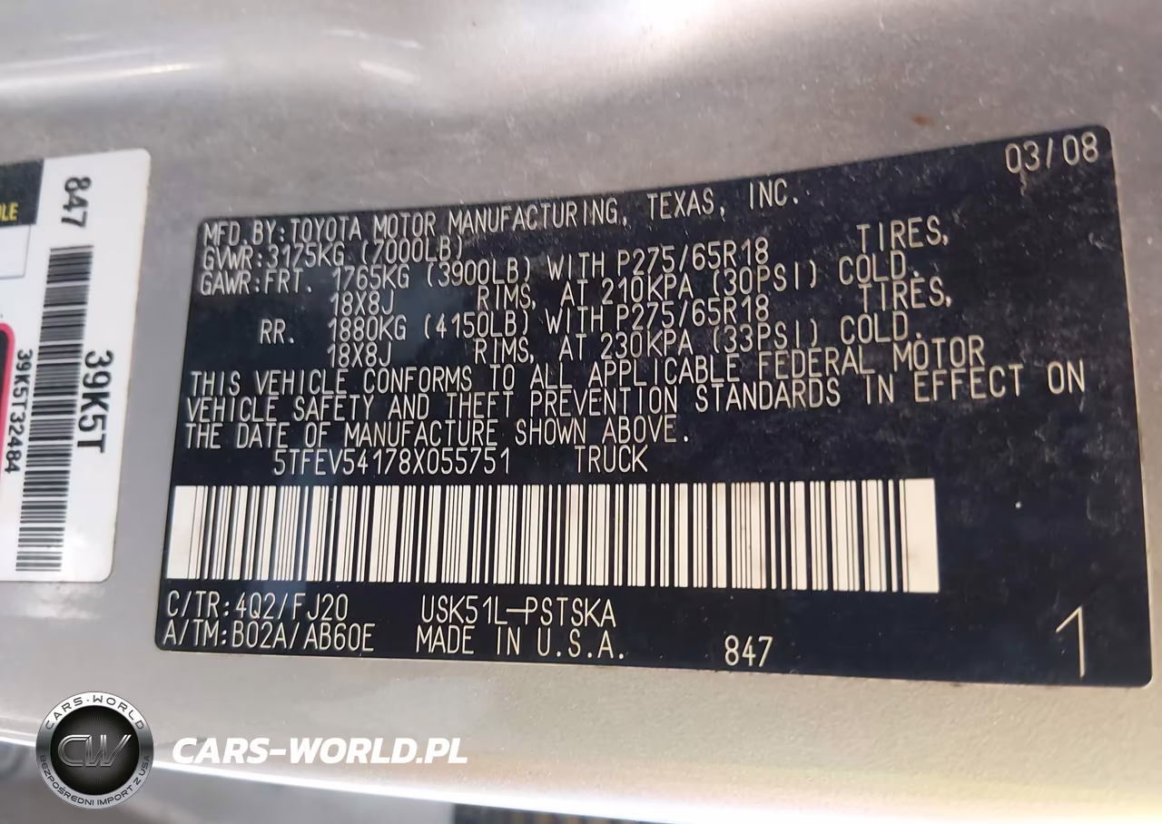 2008 Toyota Tundra Sr5 5.7L V8 VIN:5TFEV54178X055751 - 9