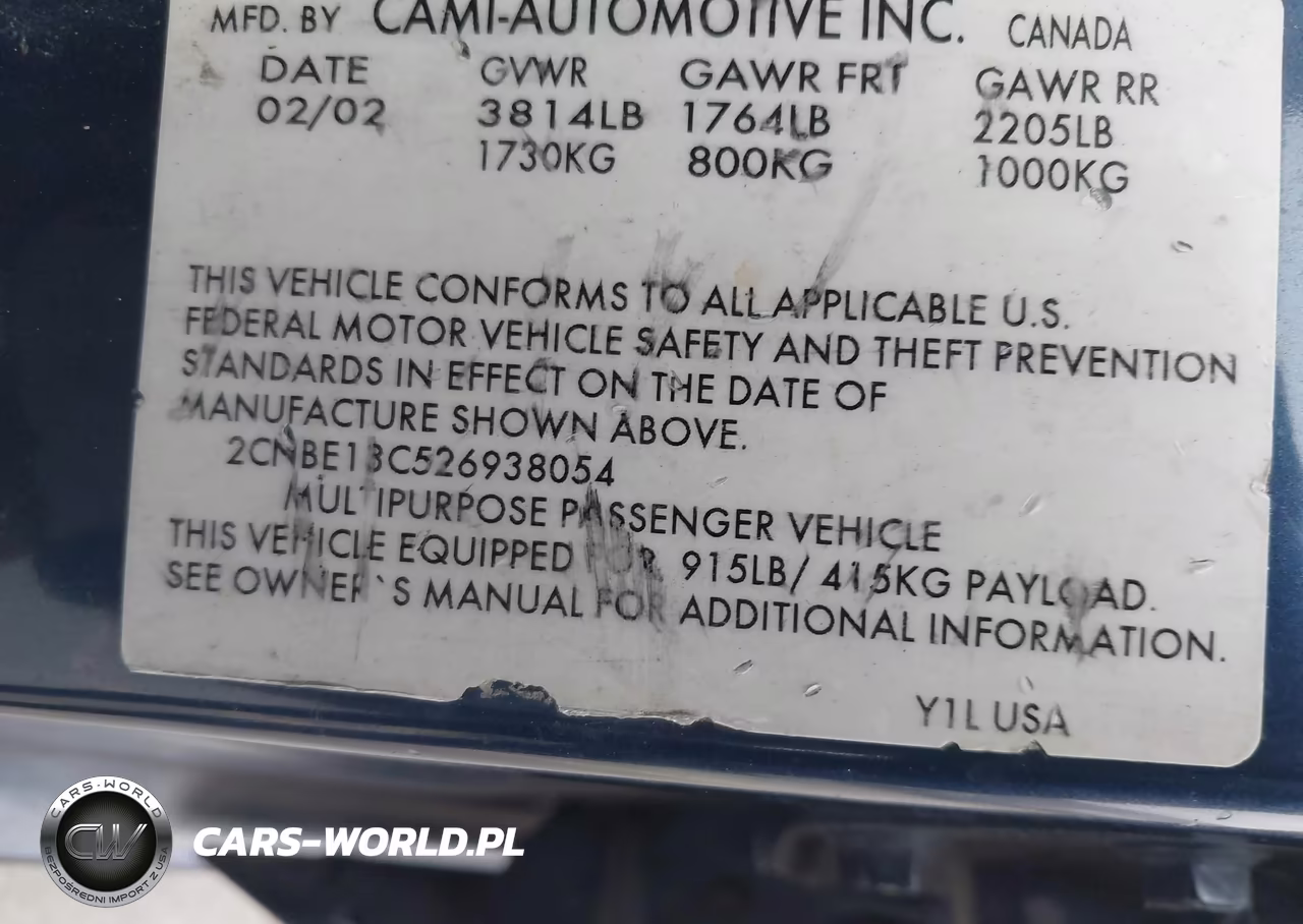 2002 Chevrolet Tracker Hard Top Base VIN:2CNBE13C526938054 - 9