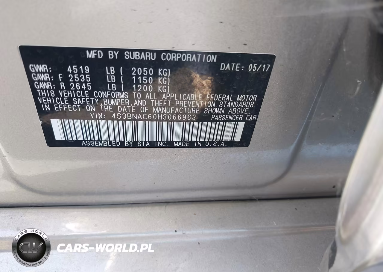 2017 Subaru Legacy 2.5I Premium VIN:4S3BNAC60H3066963 - 9