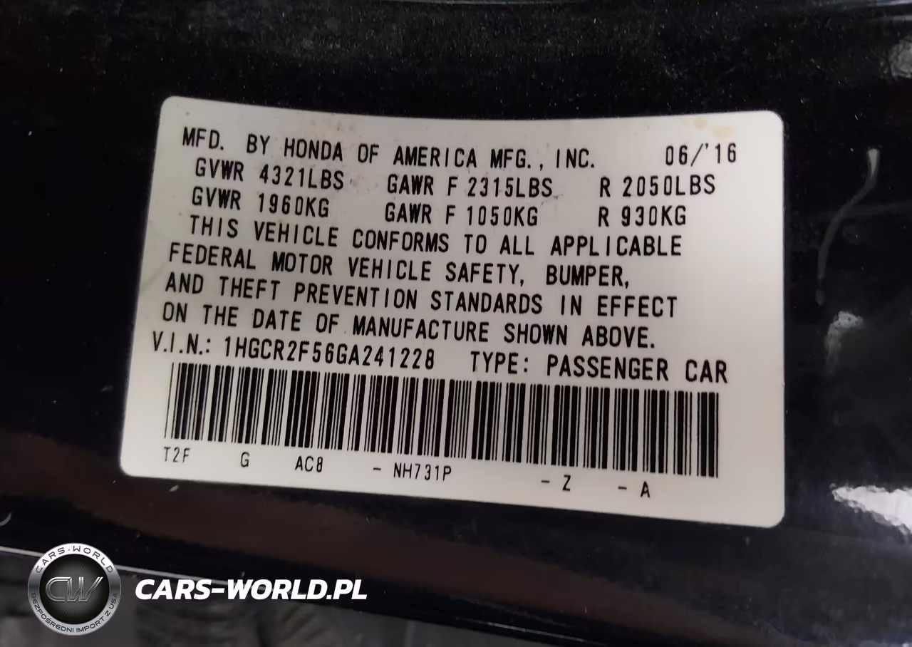 2016 Honda Accord Sport VIN:1HGCR2F56GA241228 - 9