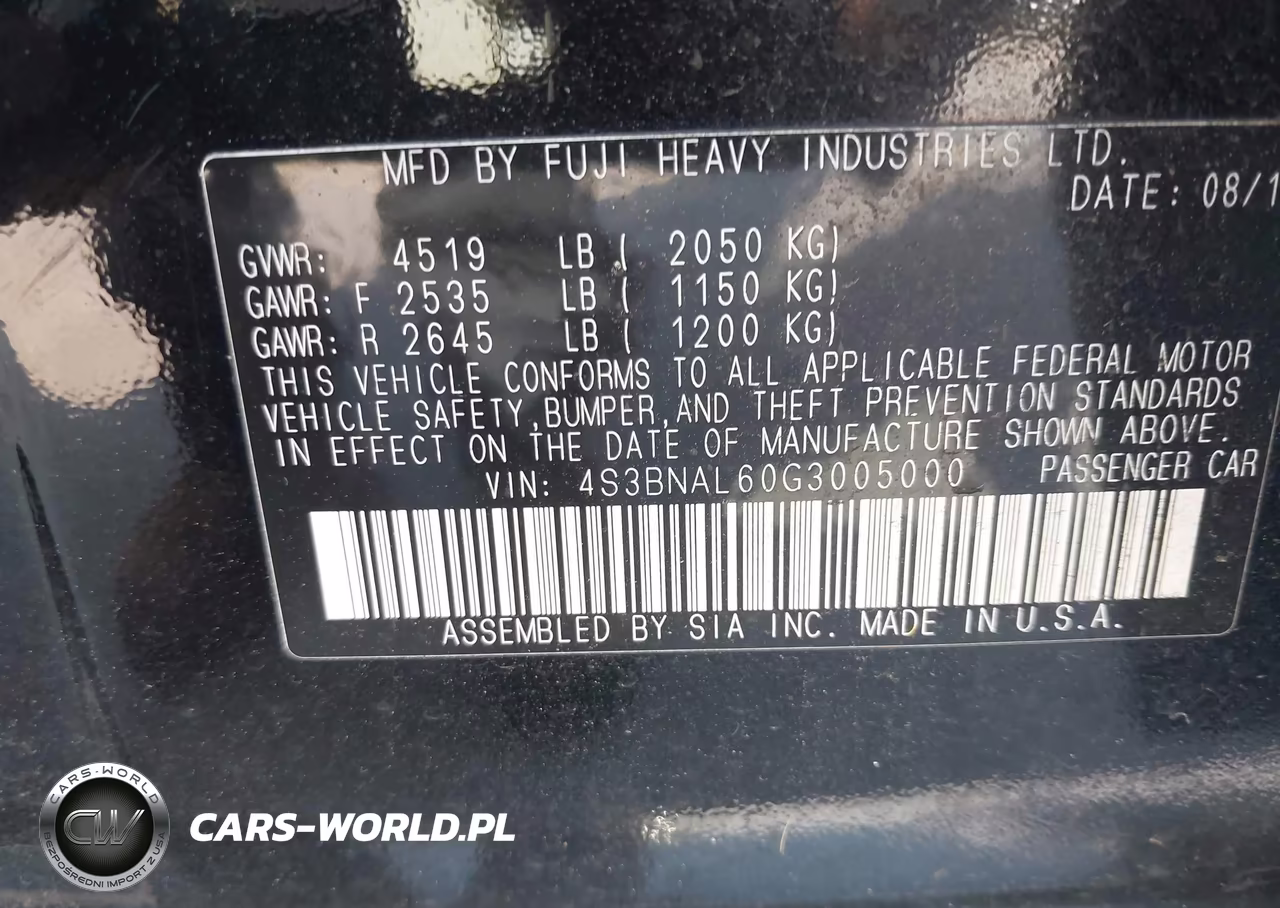 2016 Subaru Legacy 2.5I Limited VIN:4S3BNAL60G3005000 - 9