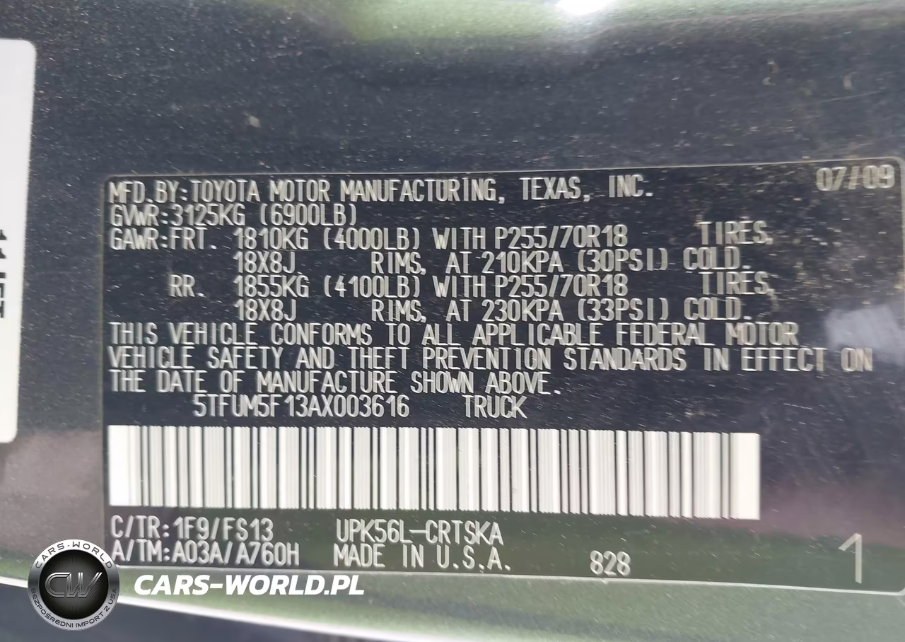 2010 Toyota Tundra Grade 4.6L V8 VIN:5TFUM5F13AX003616 - 9