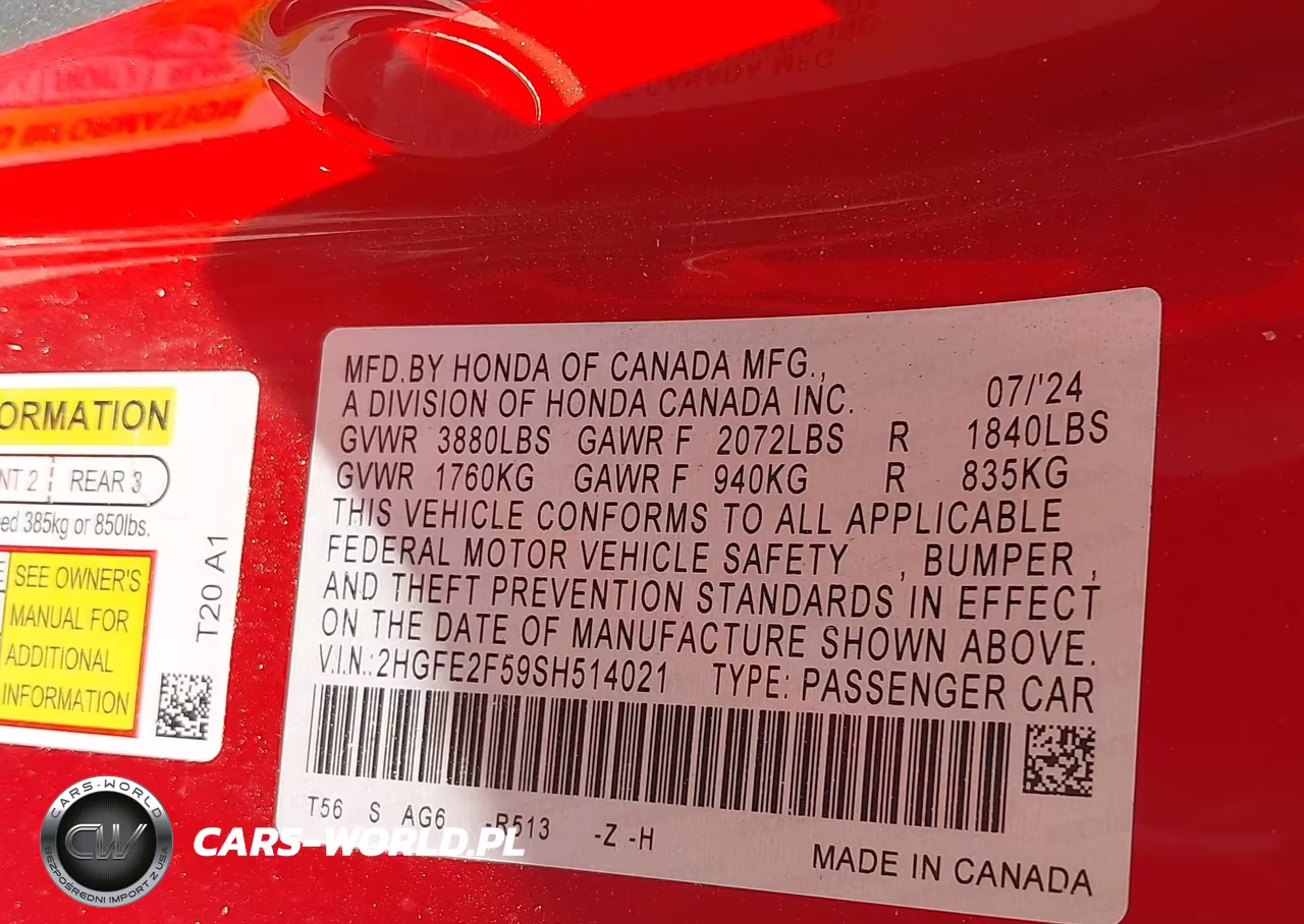 2025 Honda Civic Sport VIN:2HGFE2F59SH514021 - 9