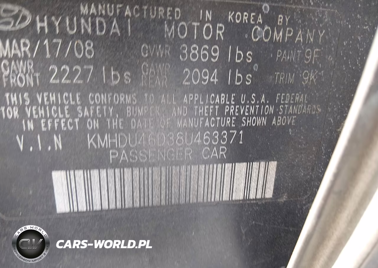 2008 Hyundai Elantra Gls-Se VIN:KMHDU46D38U463371 - 9