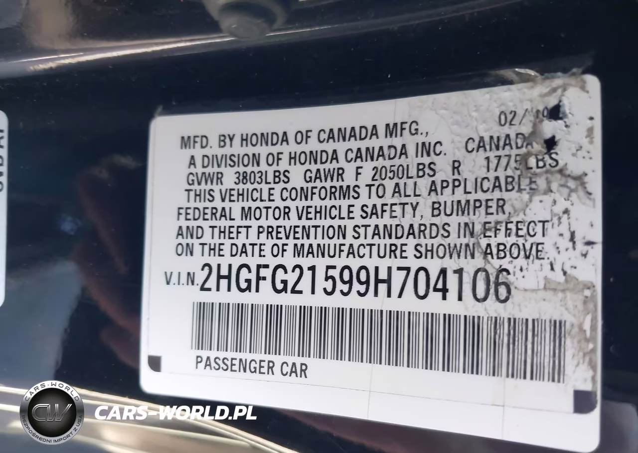 2009 Honda Civic Si VIN:2HGFG21599H704106 - 9