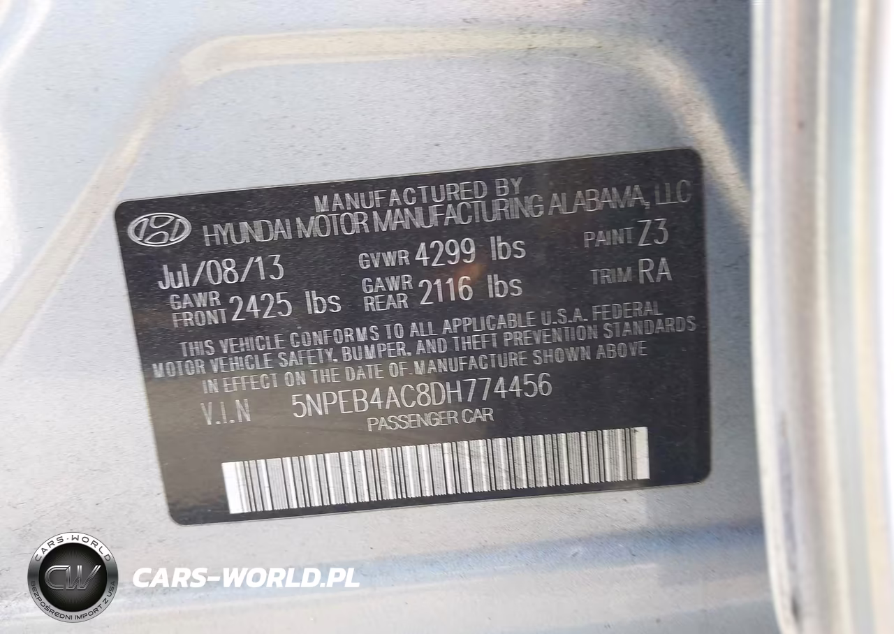 2013 Hyundai Sonata Gls VIN:5NPEB4AC8DH774456 - 9