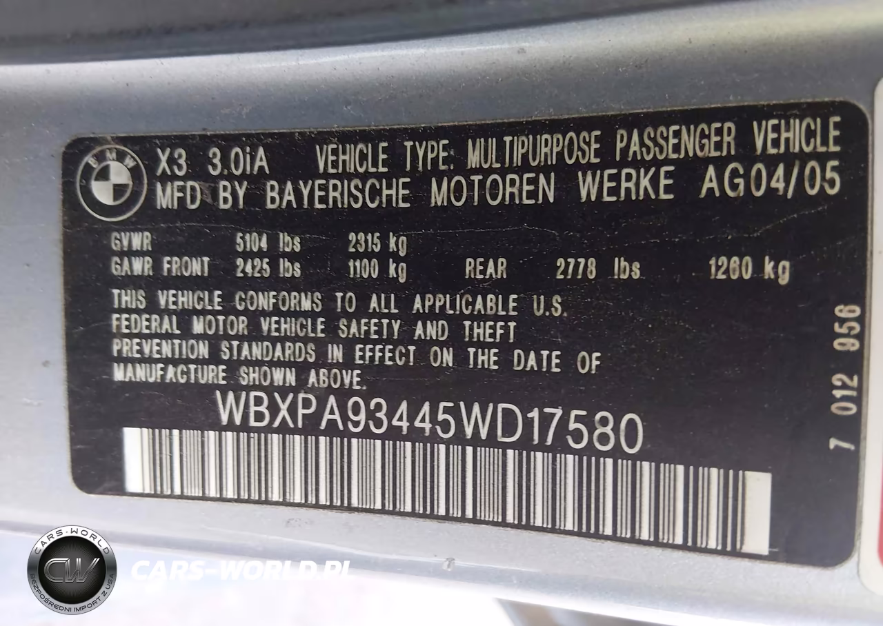 2005 BMW X3 3.0I VIN:WBXPA93445WD17580 - 9