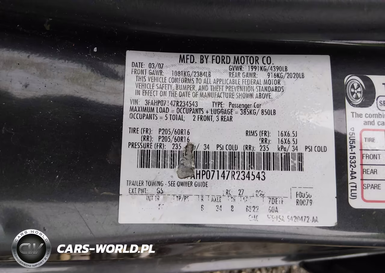 2007 Ford Fusion Se VIN:3FAHP07147R234543 - 9