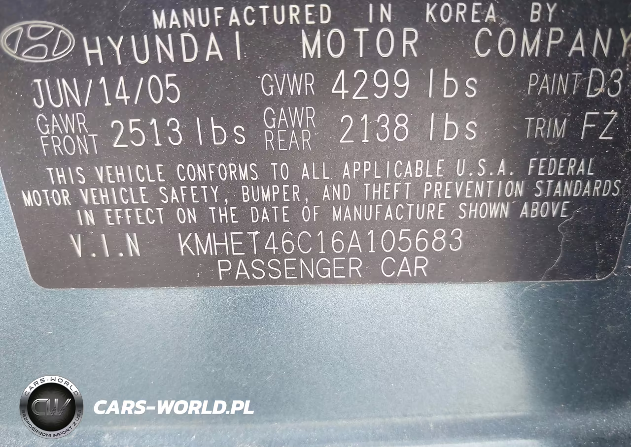 2006 Hyundai Sonata Gl VIN:KMHET46C16A105683 - 9