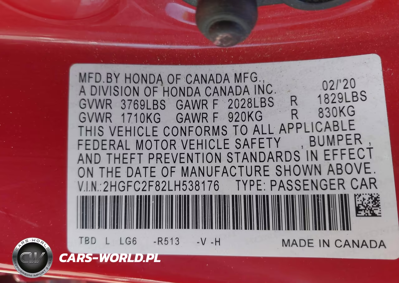 2020 Honda Civic Sport VIN:2HGFC2F82LH538176 - 9