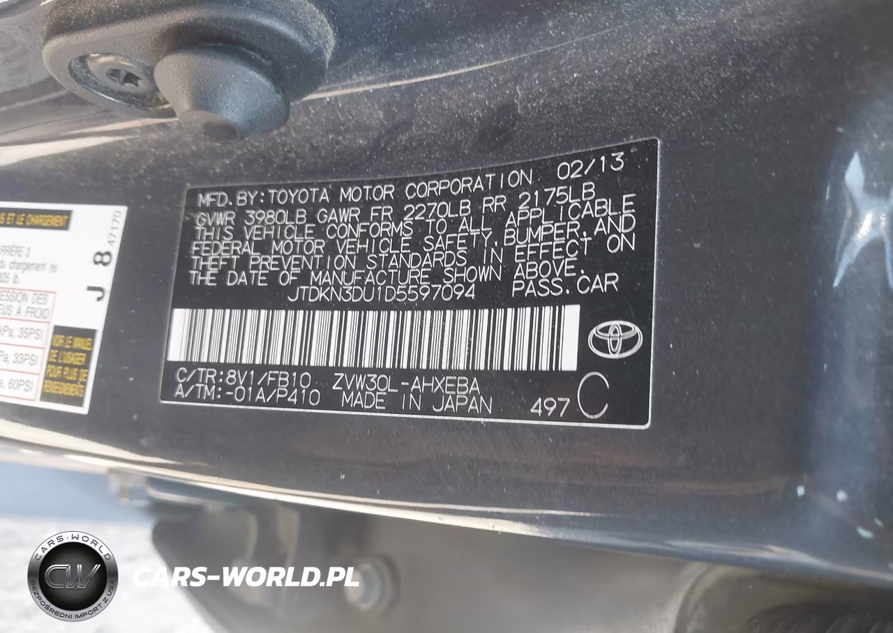 2013 Toyota Prius Two VIN:JTDKN3DU1D5597094 - 9
