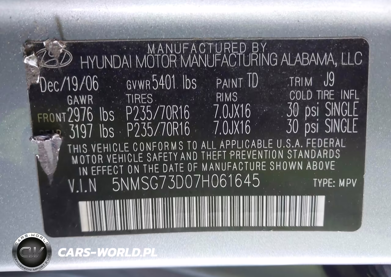 2007 Hyundai Santa Fe Gls VIN:5NMSG73D07H061645 - 9