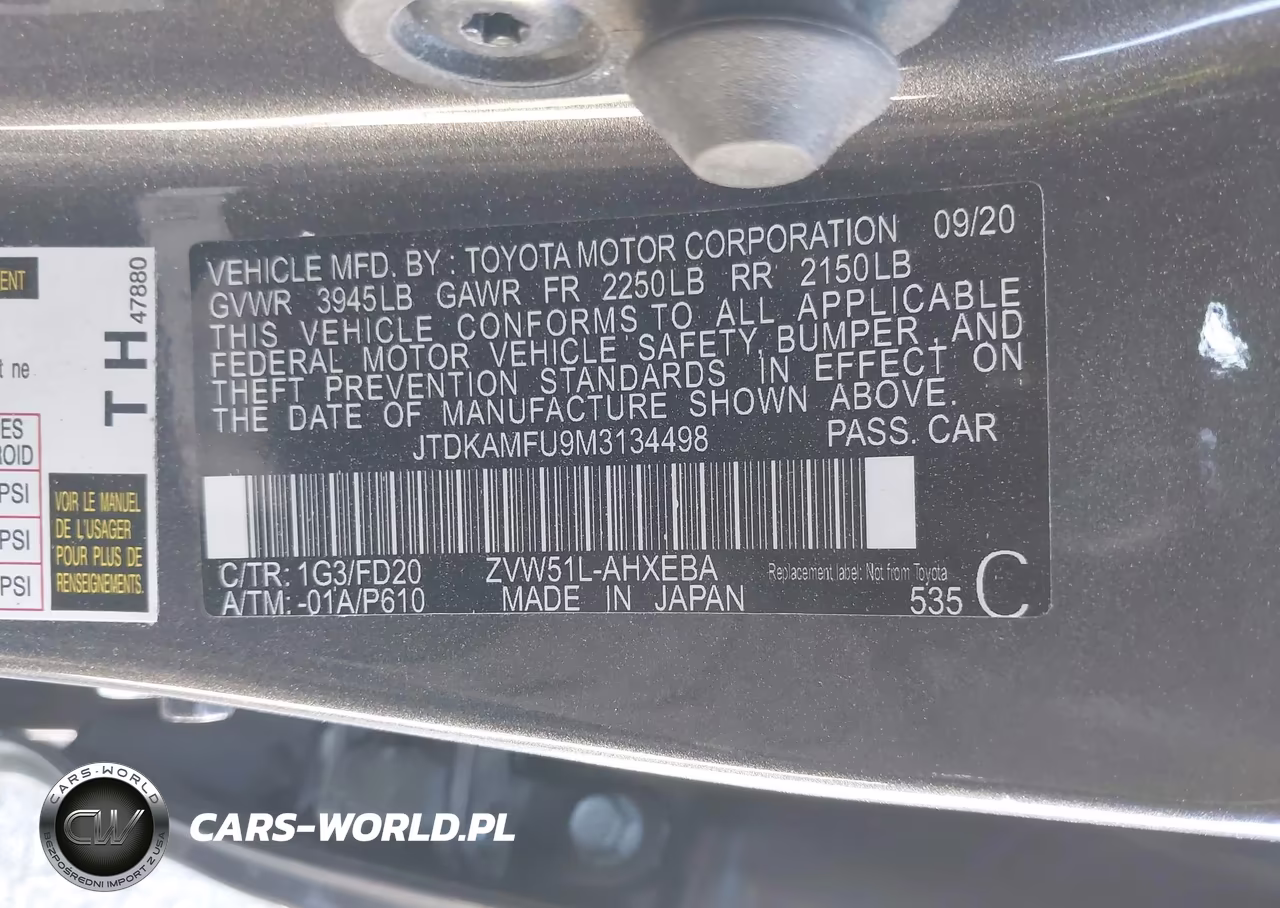 2021 Toyota Prius Le VIN:JTDKAMFU9M3134498 - 9