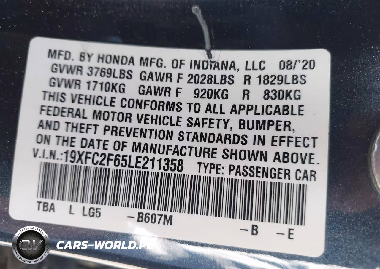2020 Honda Civic Lx VIN:19XFC2F65LE211358 - 9