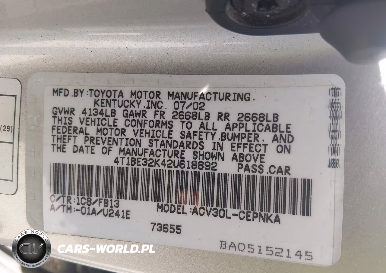 2002 Toyota Camry Le VIN:4T1BE32K42U618892 - 9