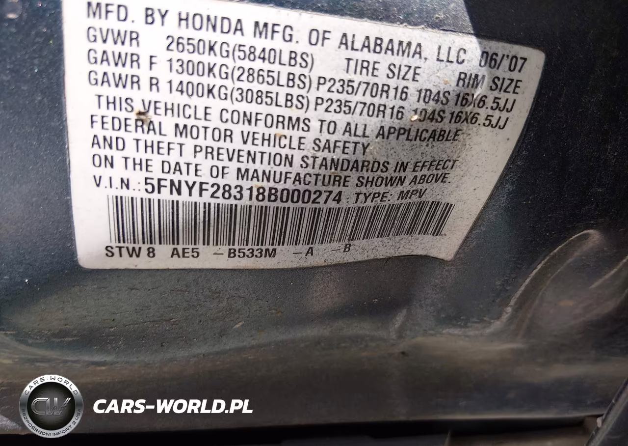 2008 Honda Pilot Se VIN:5FNYF28318B000274 - 9