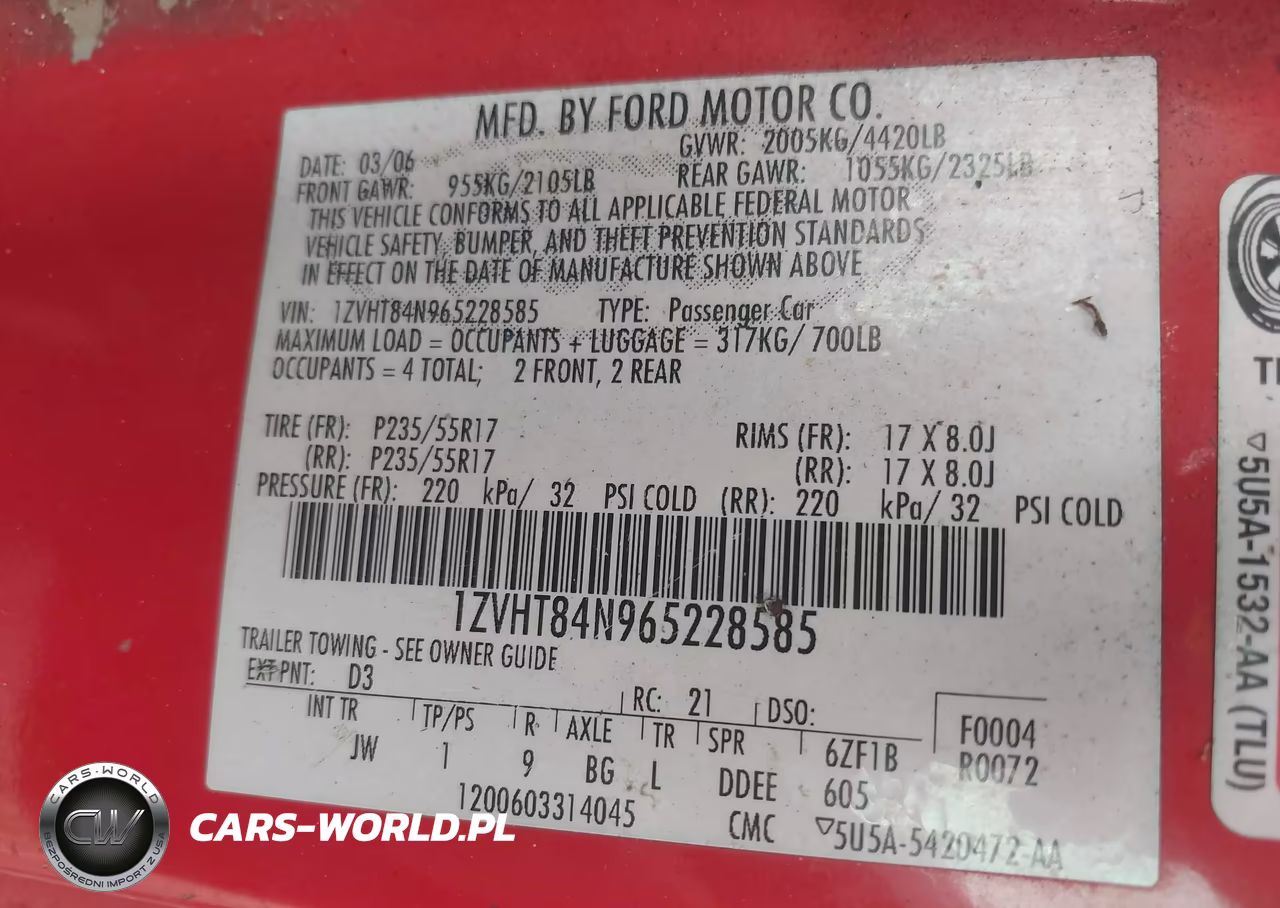 2006 Ford Mustang V6 VIN:1ZVHT84N965228585 - 9