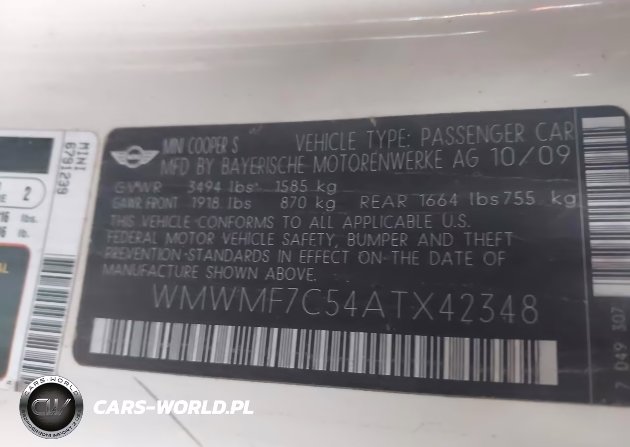 2010 Mini Cooper S VIN:WMWMF7C54ATX42348 - 9