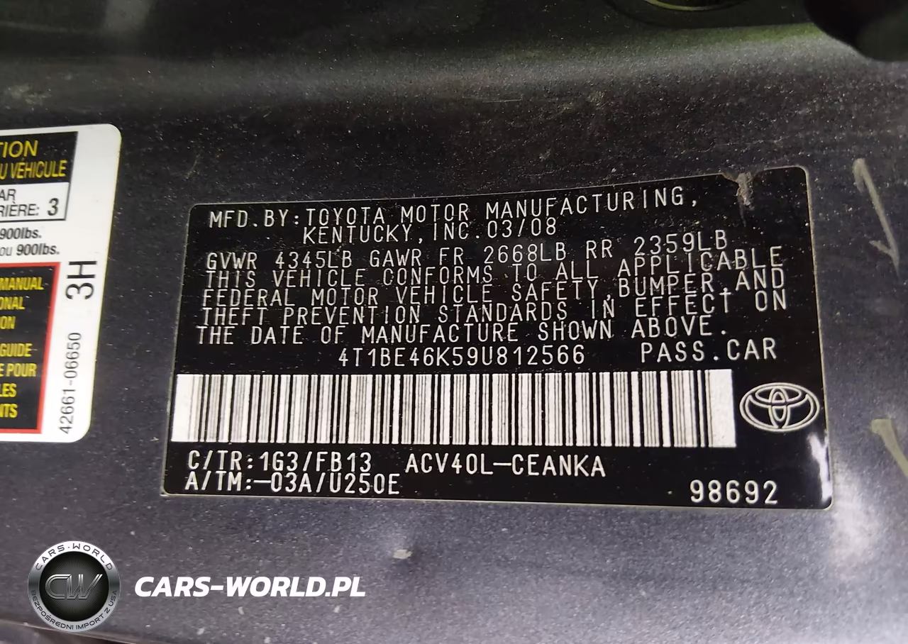 2009 Toyota Camry Le VIN:4T1BE46K59U812566 - 9