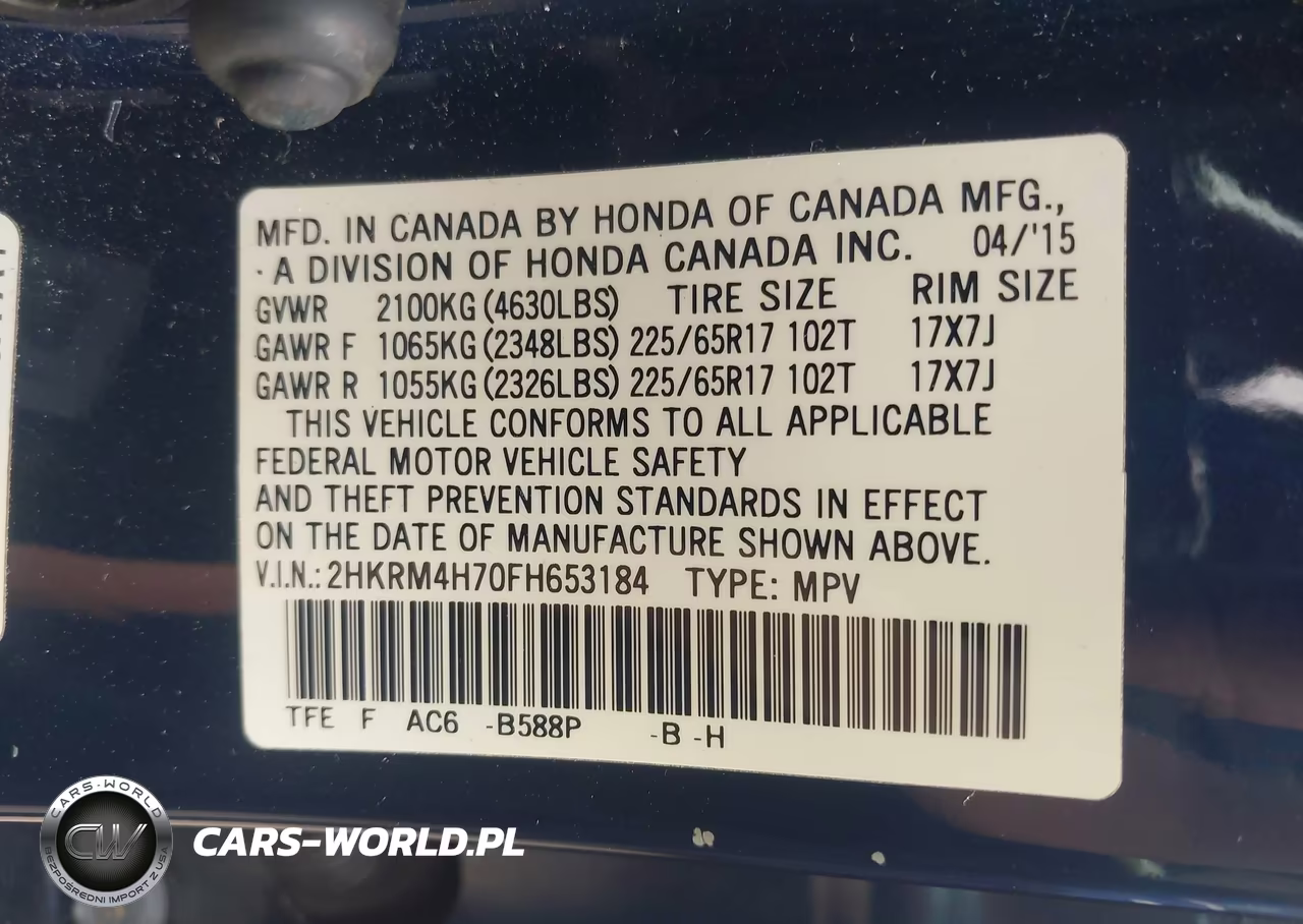 2015 Honda Cr-V Ex-L VIN:2HKRM4H70FH653184 - 9