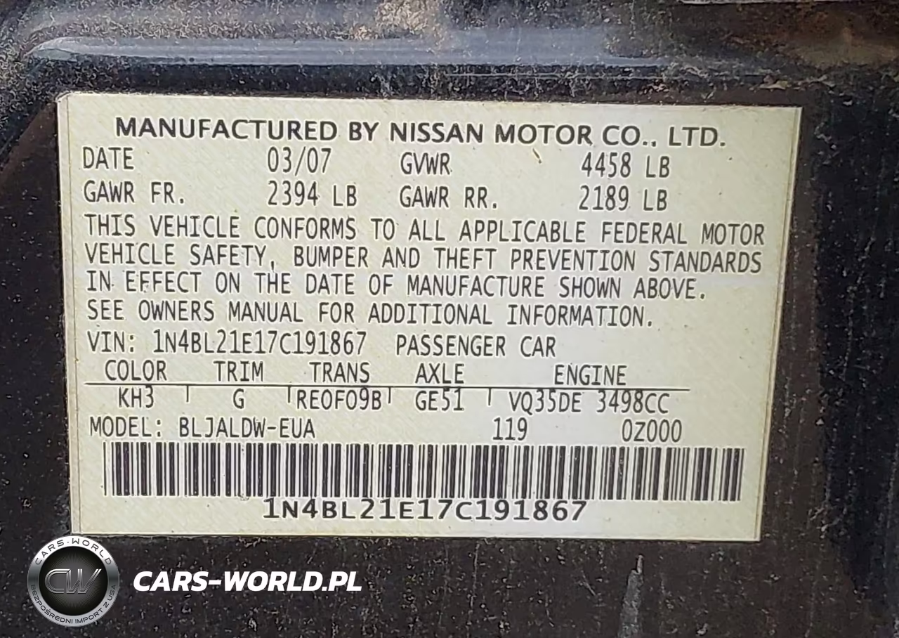 2007 Nissan Altima 3.5 Se VIN:1N4BL21E17C191867 - 9