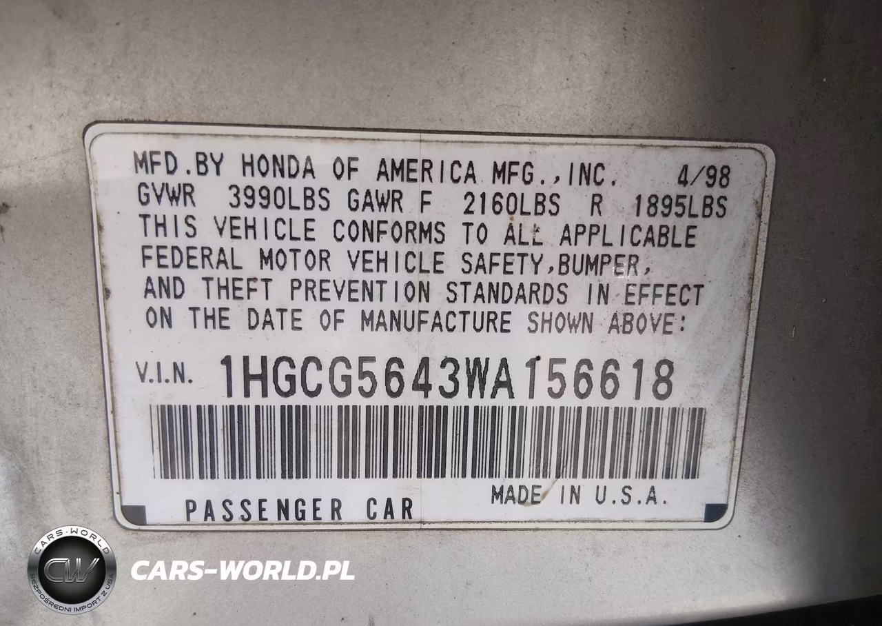 1998 Honda Accord Lx VIN:1HGCG5643WA156618 - 9