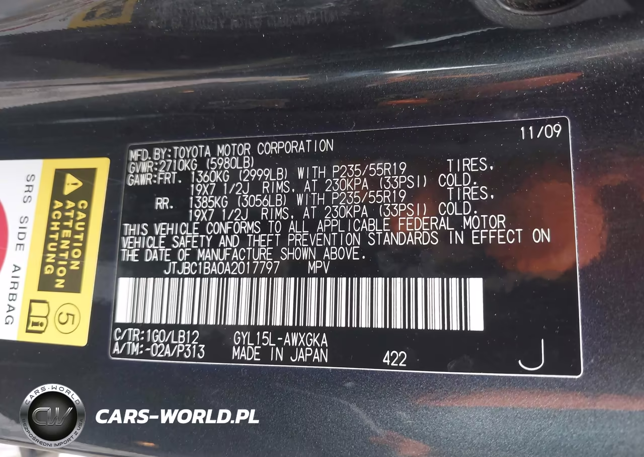 2010 Lexus Rx 450 VIN:JTJBC1BA0A2017797 - 9