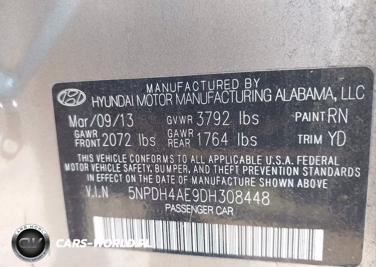 2013 Hyundai Elantra Gls VIN:5NPDH4AE9DH308448 - 9