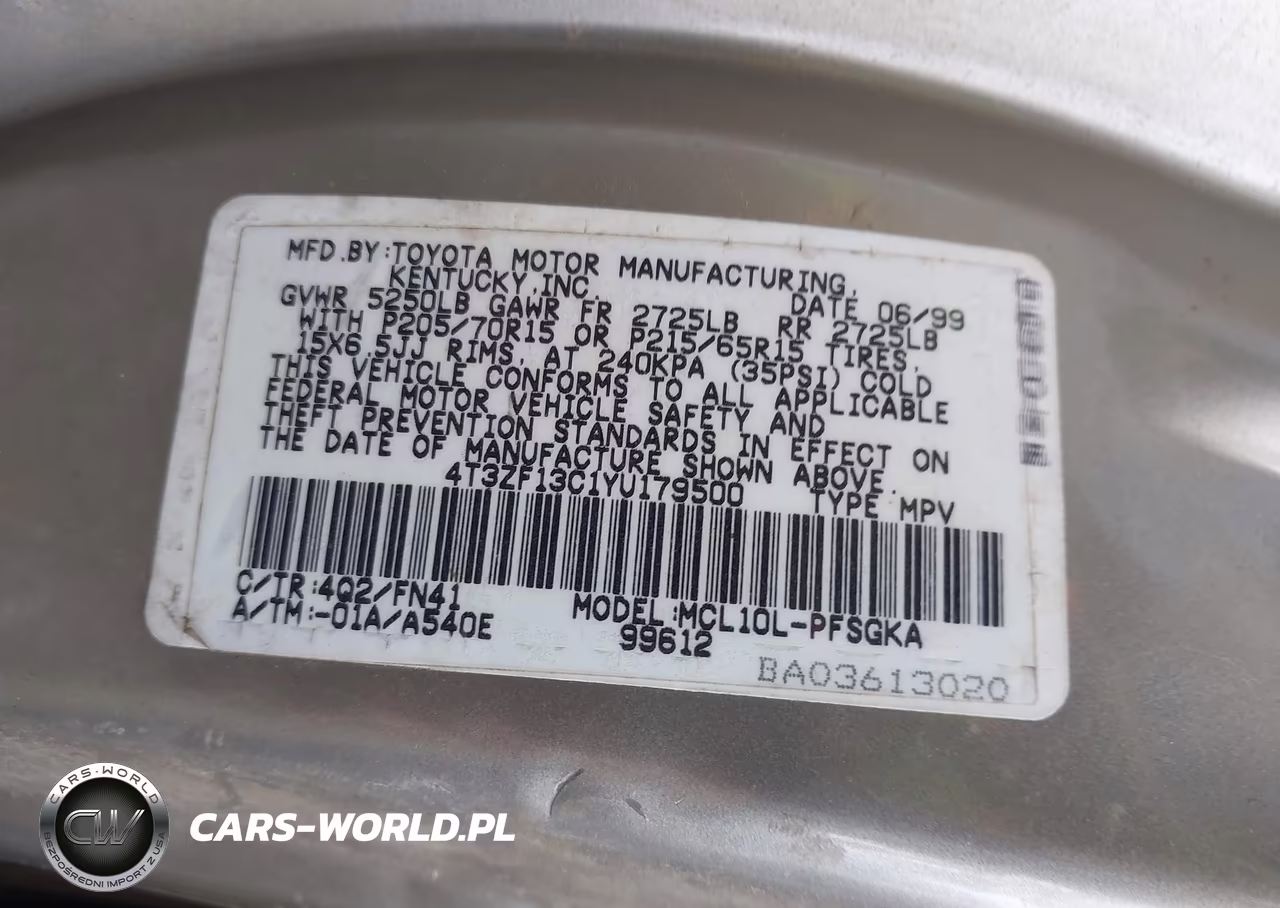 2000 Toyota Sienna Le VIN:4T3ZF13C1YU179500 - 9