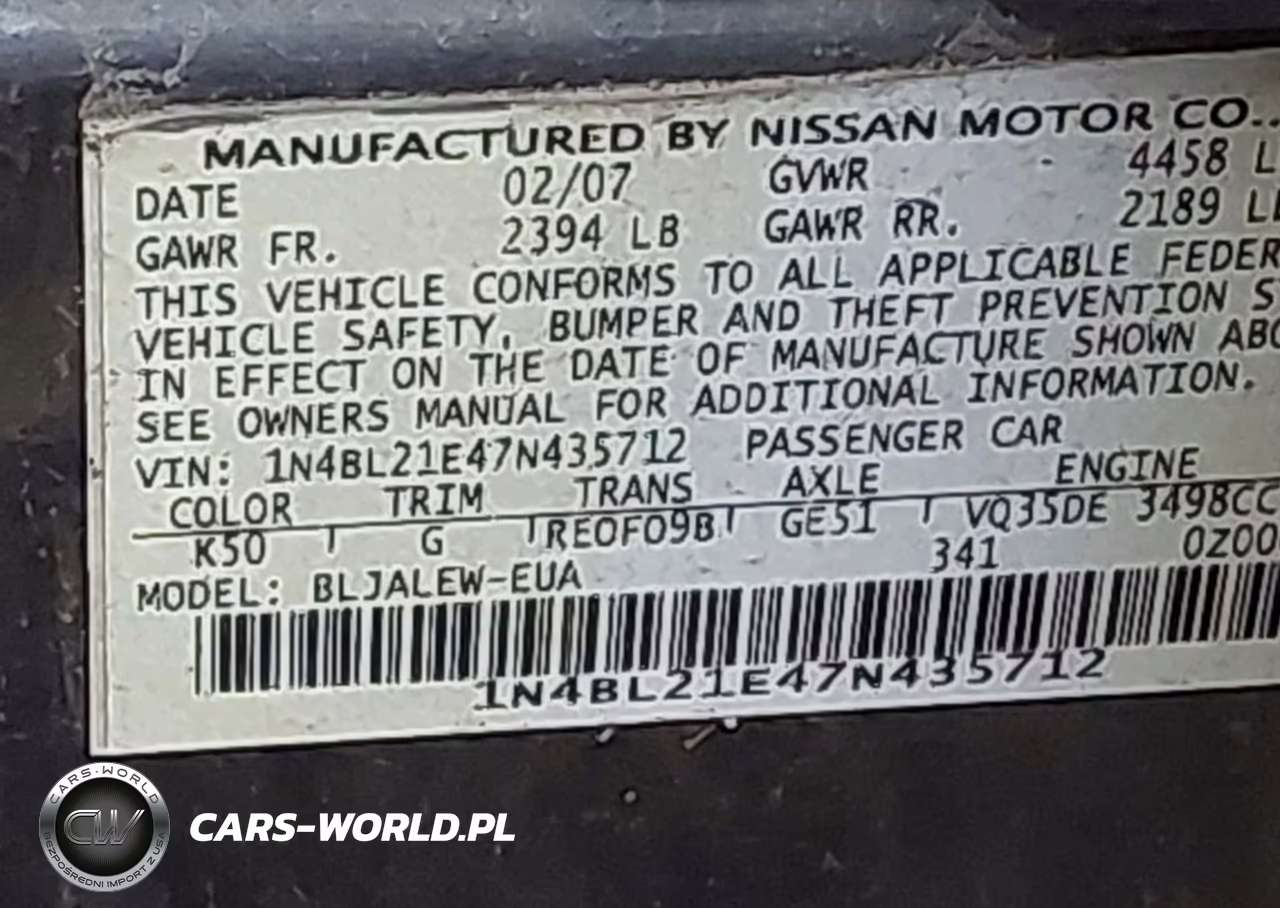 2007 Nissan Altima 3.5 Sl VIN:1N4BL21E47N435712 - 9