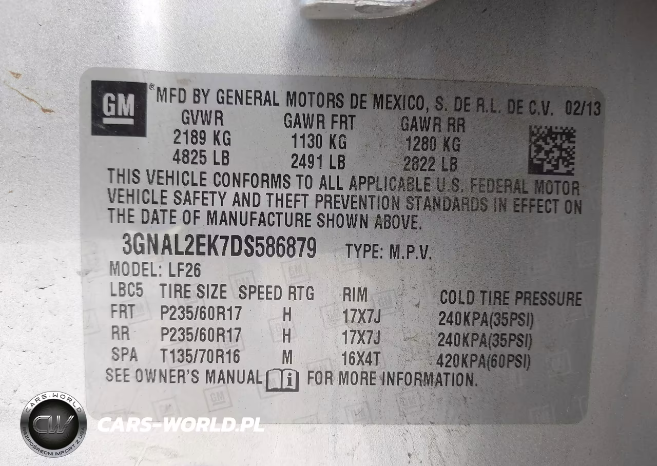 2013 Chevrolet Captiva Sport 2Ls VIN:3GNAL2EK7DS586879 - 9