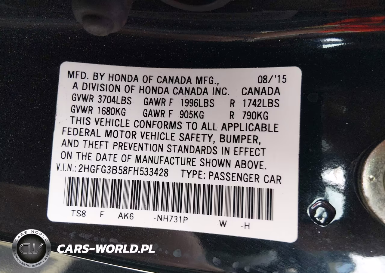 2015 Honda Civic Lx VIN:2HGFG3B58FH533428 - 9