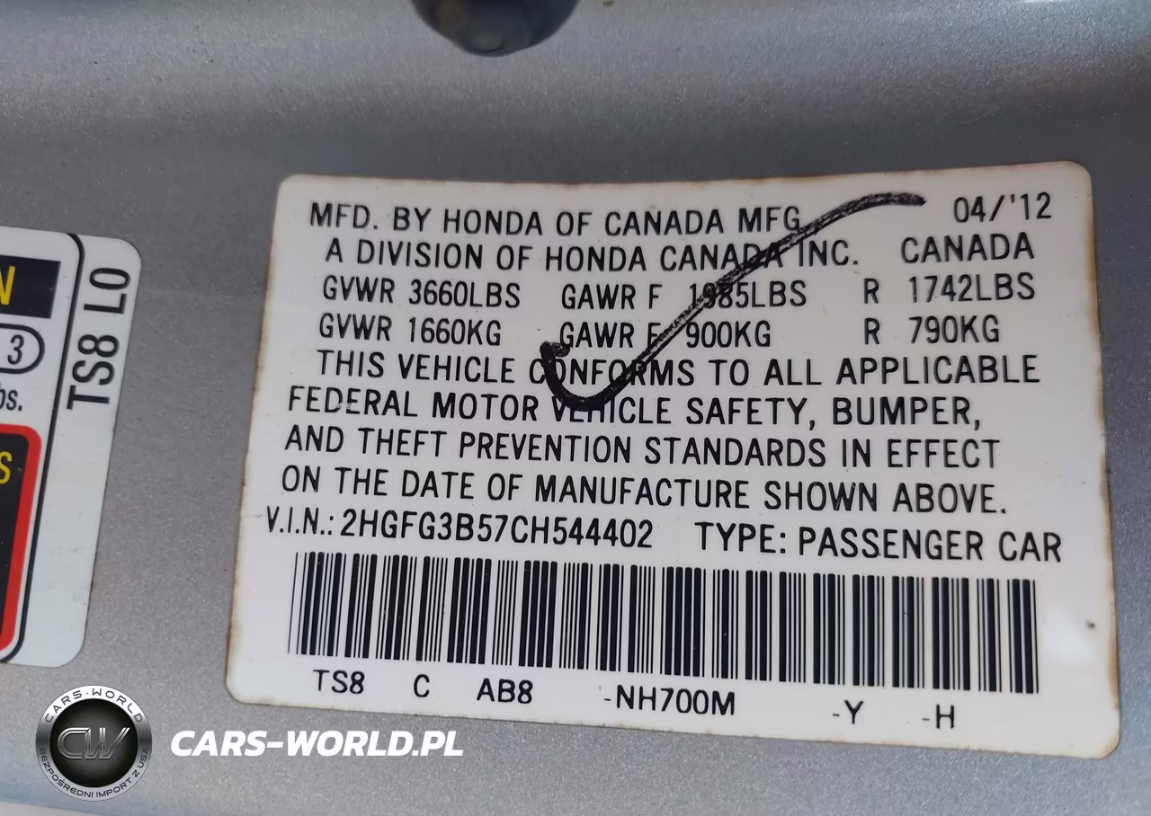 2012 Honda Civic Lx VIN:2HGFG3B57CH544402 - 9