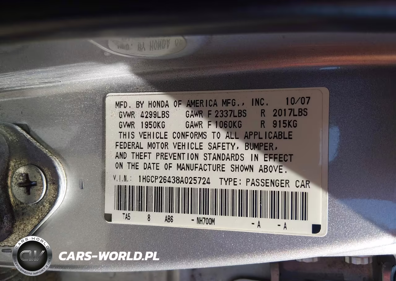 2008 Honda Accord 2.4 Lx-P VIN:1HGCP26438A025724 - 9