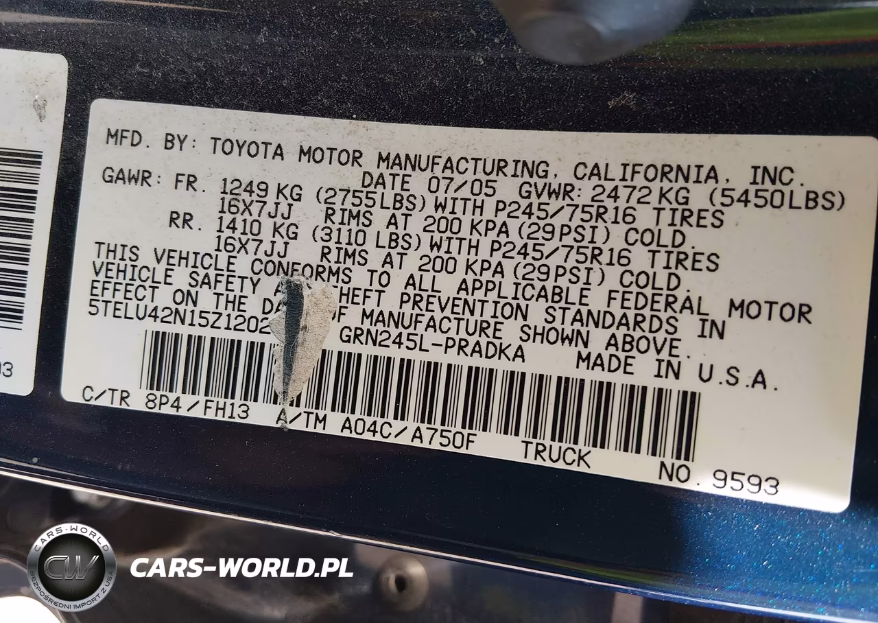 2005 Toyota Tacoma Base V6 VIN:5TELU42N15Z120219 - 9