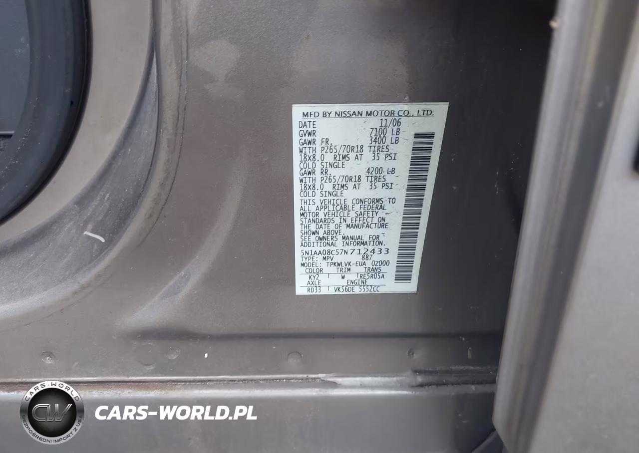2007 Nissan Armada Le VIN:5N1AA08C57N712433 - 9