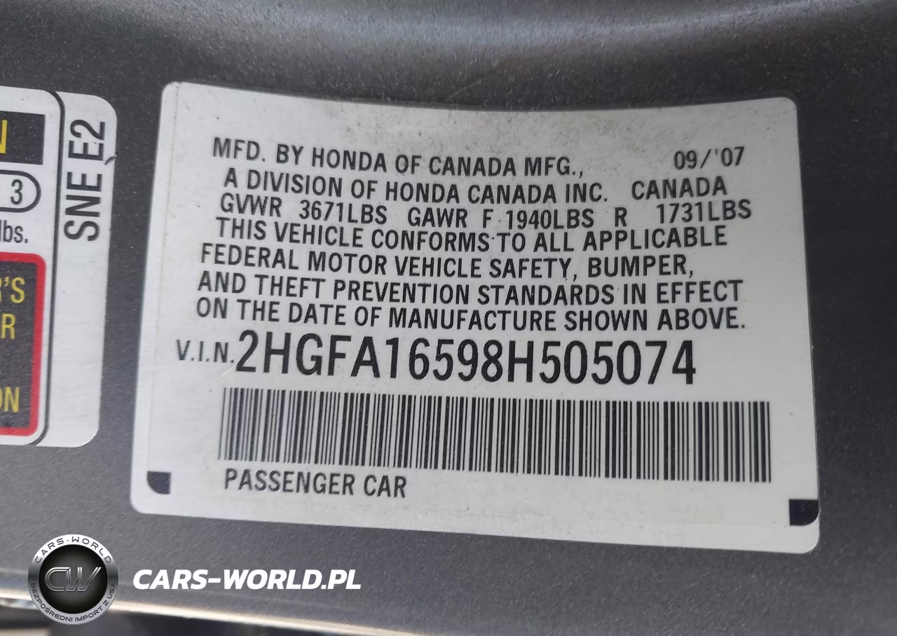 2008 Honda Civic Lx VIN:2HGFA16598H505074 - 9