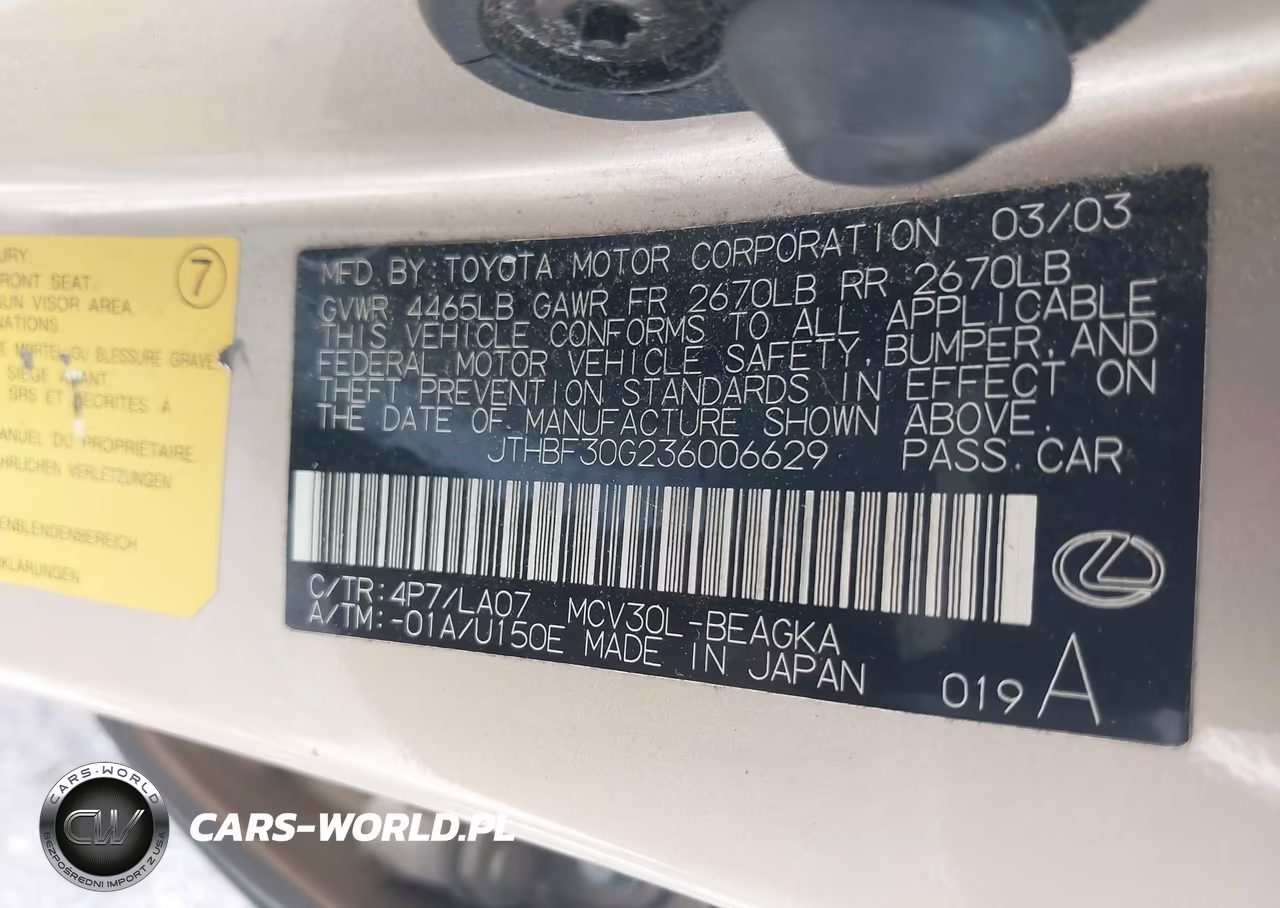 2003 Lexus Es 300 VIN:JTHBF30G236006629 - 9