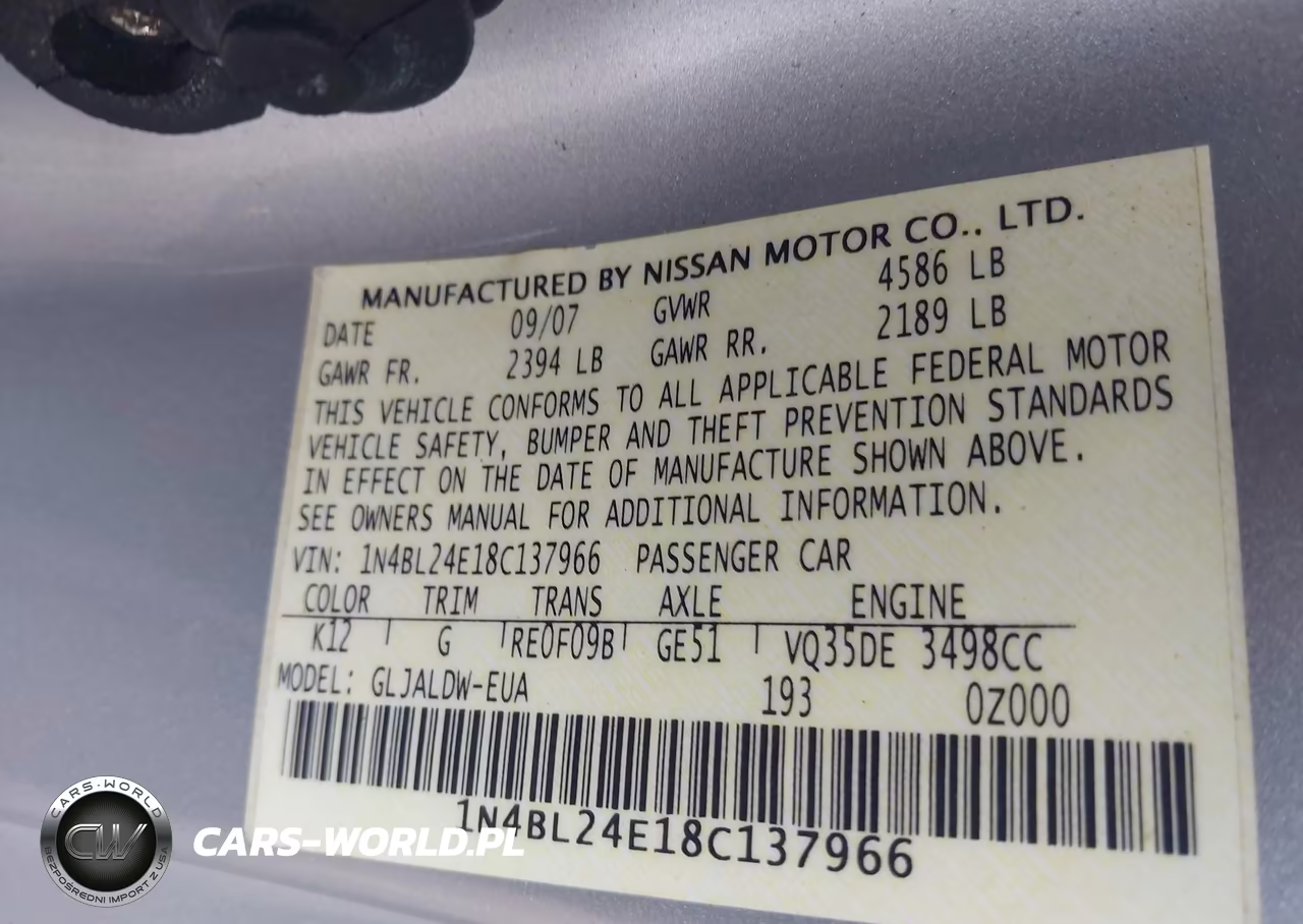 2008 Nissan Altima 3.5 Se VIN:1N4BL24E18C137966 - 9